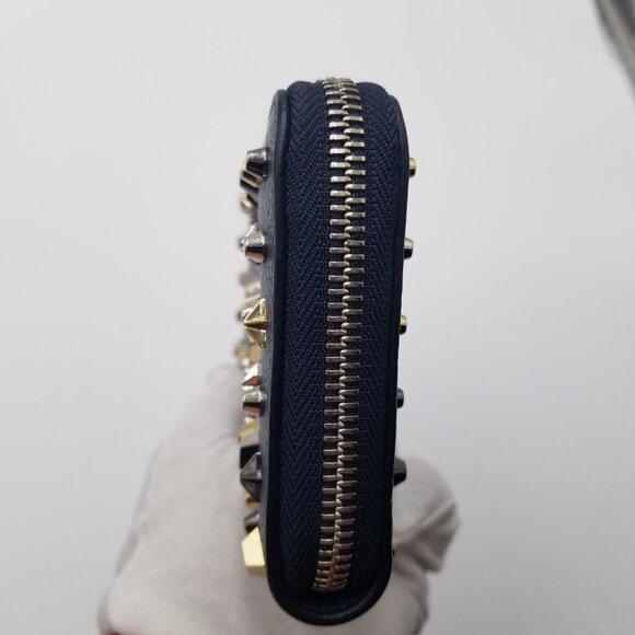 Christian Louboutin Wallet Navy Leather Stars/Studs Zip Around, 8" x 4" has COA - Picture 5 of 10